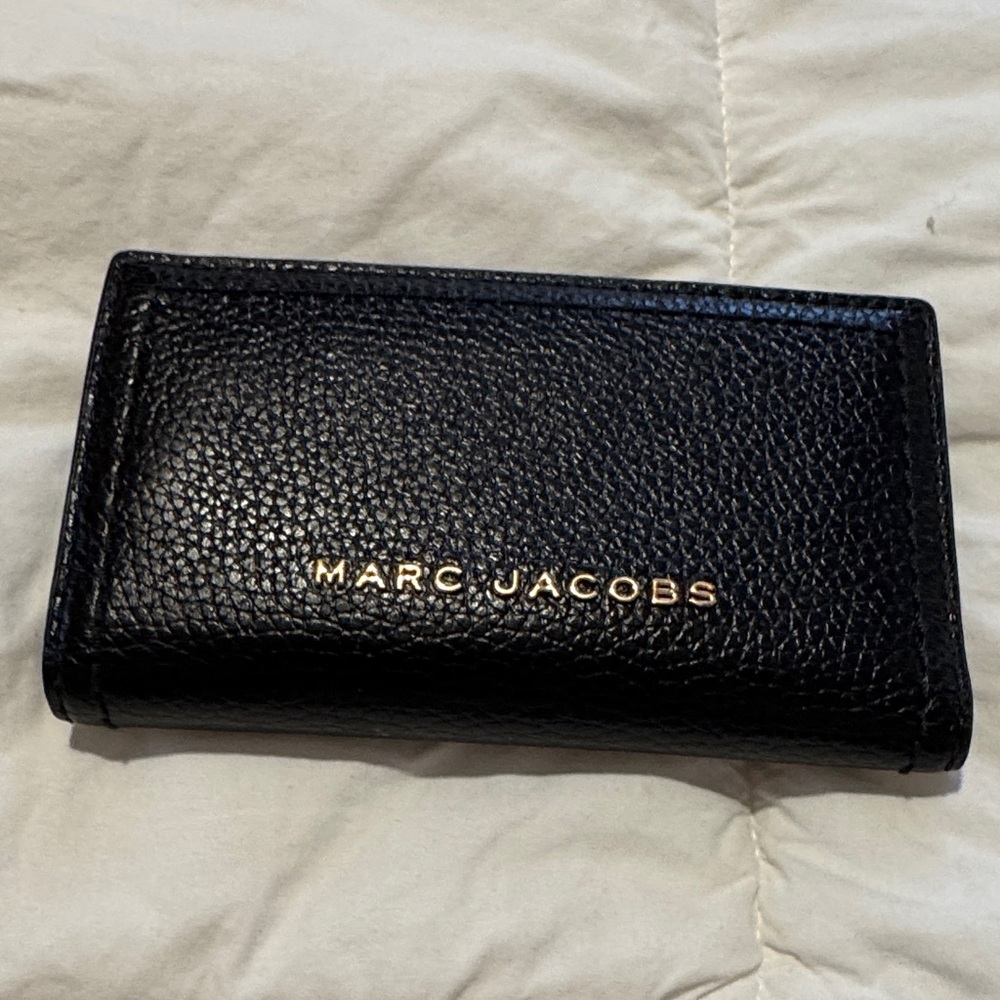 Marc Jacobs Black Pebbled Leather Card Case with Gold Logo